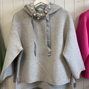 JOH - Hooded Coat with Pearl Accents - Grey